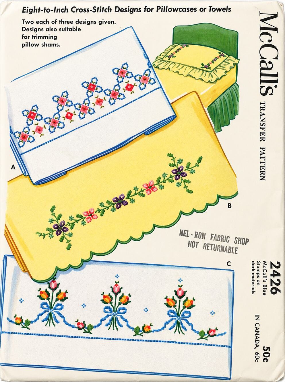 VTG 1960 McCalls transfer pattern Cross Stitch & Cutwork BORDERS Uncut Iron On